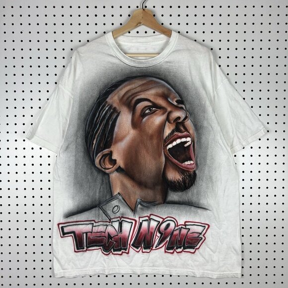 Tech N9ne Air Brush T Shirt Large White AOP All Over Print Hand Painted Hip Hop - Picture 1 of 4